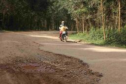 Ổ voi dày đặc, bụi phủ kín Tỉnh lộ 9, khiến người dân ở Huế khốn khổ