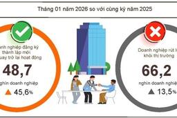 Tháng 1/2026: Doanh nghiệp thành lập mới tăng gần 127%