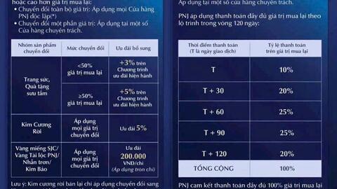 PNJ rút ngắn lộ trình thanh toán tiền mua lại vàng, kim cương