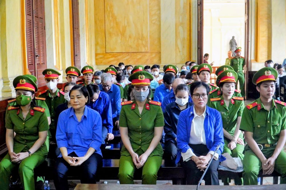 Các bị cáo tại phiên tòa. Ảnh: Anh Tú