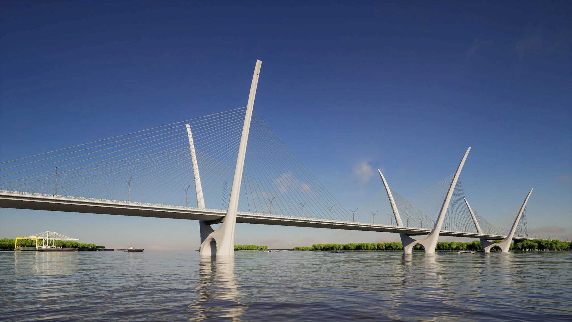 Phối cảnh cầu Thượng Cát qua sông Hồng (Hà Nội) khi hoàn thành. Ảnh: Đơn vị thiết kế