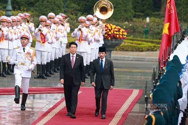 Chủ tịch nước Lương Cường chủ trì lễ đón, hội đàm với Quốc vương Brunei