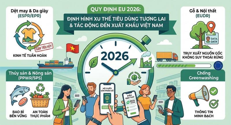 Một số quy định của EU trong năm 2026 sẽ định hình xu thế tiêu dùng tương lai.