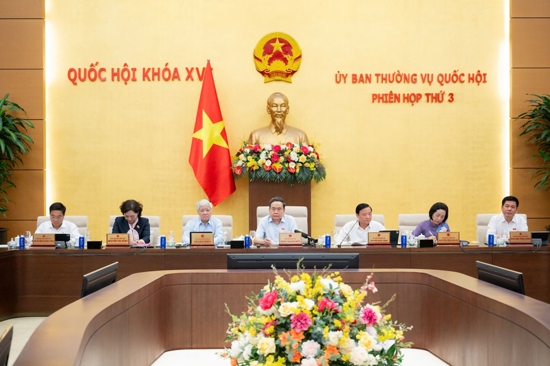 Chủ tịch Quốc hội Trần Thanh Mẫn và các Phó Chủ tịch Quốc hội tại Phiên họp. Ảnh: Lâm Hiển