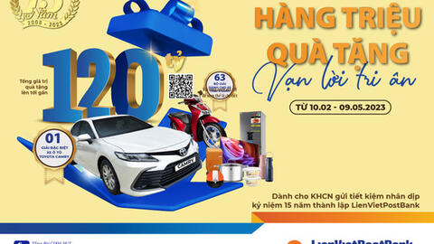 LienVietPostBank dành gần 120 tỷ đồng quà tặng cho khách hàng gửi tiết kiệm nhân kỷ niệm 15 năm thành lập