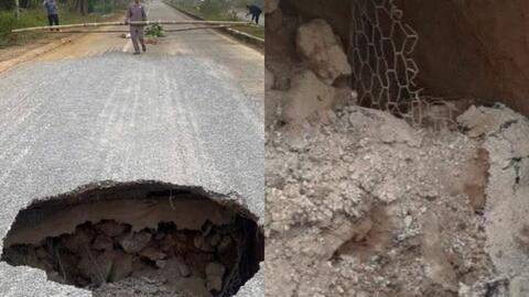 Xuất hiện hố sụt lún trên quốc lộ 3B ở Thái Nguyên