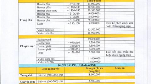BÁO GIÁ QUẢNG CÁO 2026
