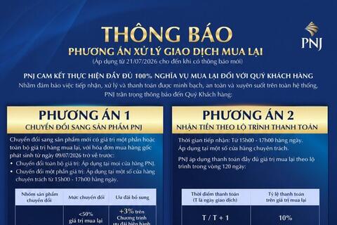 PNJ chỉ mua lại vàng, kim cương trong 2h buổi chiều, giữ lịch trả tiền tối đa 120 ngày