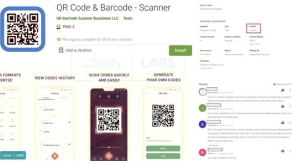 Ứng dụng QR Code & Barcode Scanner có mã độc trojan TeaBot.