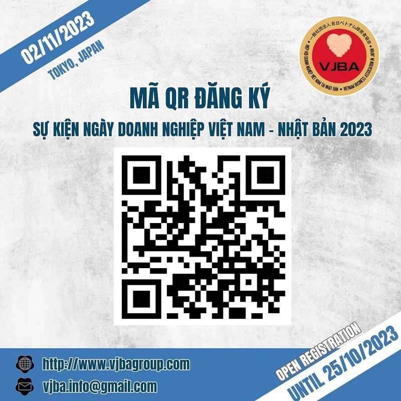 Mã QR tìm hiểu thông tin và đăng ký tham dự sự kiện Ngày Doanh nghiệp Việt Nam - Nhật Bản 2023.