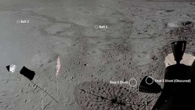 Bức không ảnh ghi lại vị trí đánh bóng của Shepard trên Mặt Trăng năm 1971. Ảnh: NASA