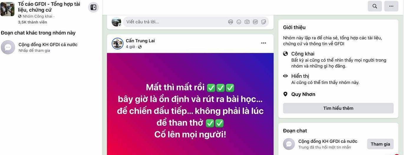 Những lời động viên được để lại trong các hội nhóm do nạn nhân của Công ty GFDI lập ra. Ảnh: Chụp màn hình