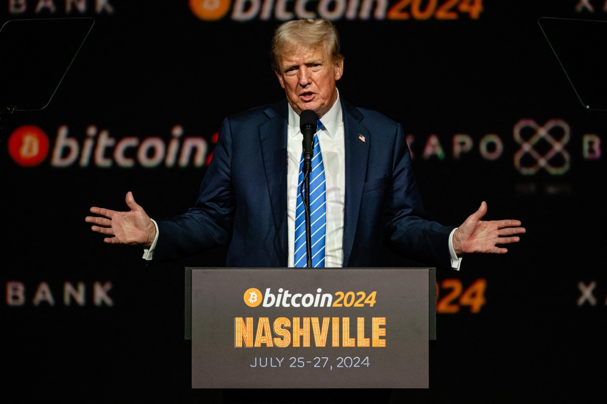 Ông Donald Trump có bài phát biểu quan trọng tại hội nghị Bitcoin ngày 27.7.2024 ở Nashville, Tennessee, Mỹ. Ảnh: AFP