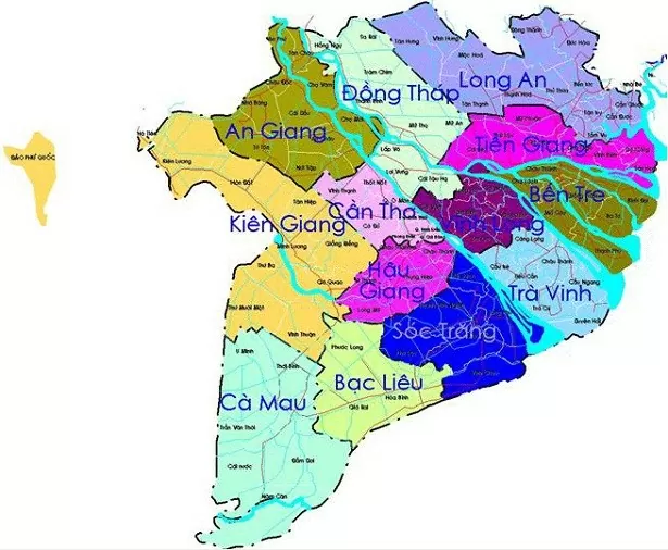 Bản đồ hành chính vùng Đồng bằng sông Cửu Long. Ảnh minh họa Bản đồ hành chính vùng Đồng bằng sông Cửu Long. Ảnh minh họa