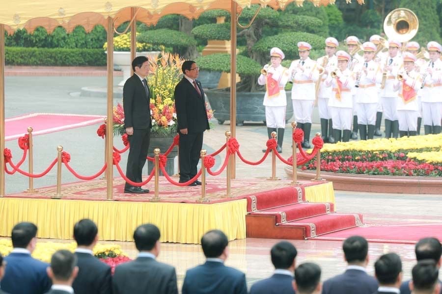 Lễ đón Thủ tướng Singapore Lawrence Wong. Ảnh: Hải Nguyễn