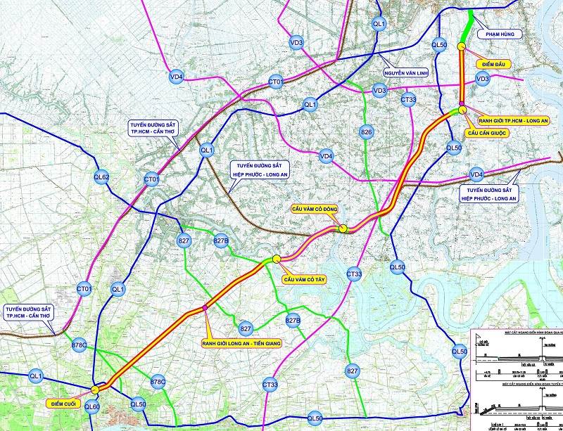 Hướng tuyến Quốc lộ 50B nối TPHCM - Long An - Tiền Giang. Ảnh: Sở Xây dựng TPHCM