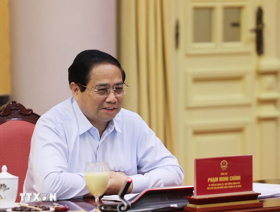 Ủy viên Bộ Chính trị, Thủ tướng Chính phủ Phạm Minh Chính phát biểu tại phiên họp. Ảnh: TTXVN