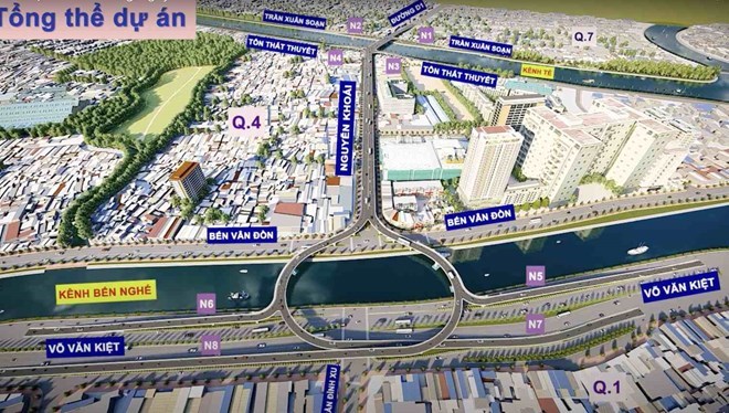 Phối cảnh cầu đường Nguyễn Khoái nối Quận 7, 4 và 1. Ảnh: Ban Giao thông TPHCM