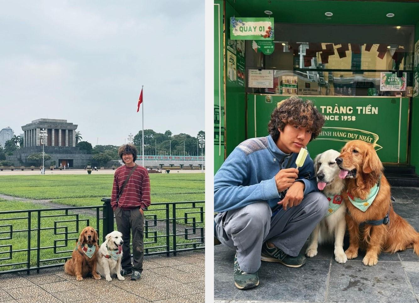 Sau hơn 2 tháng di chuyển gần 2000 km, nhóm của Bình đã tới thủ đô Hà Nội vào những ngày cuối tháng 5, tận hưởng thời tiết mát mẻ sau cơn mưa đầu nè. Ở Hà Nội, ngoài dạo bộ Hồ Gươm, Bình và Bông Bụp còn check-in Lăng Bác, ăn kem Tràng Tiền, các công viên, làng cổ ở ngoại ô...