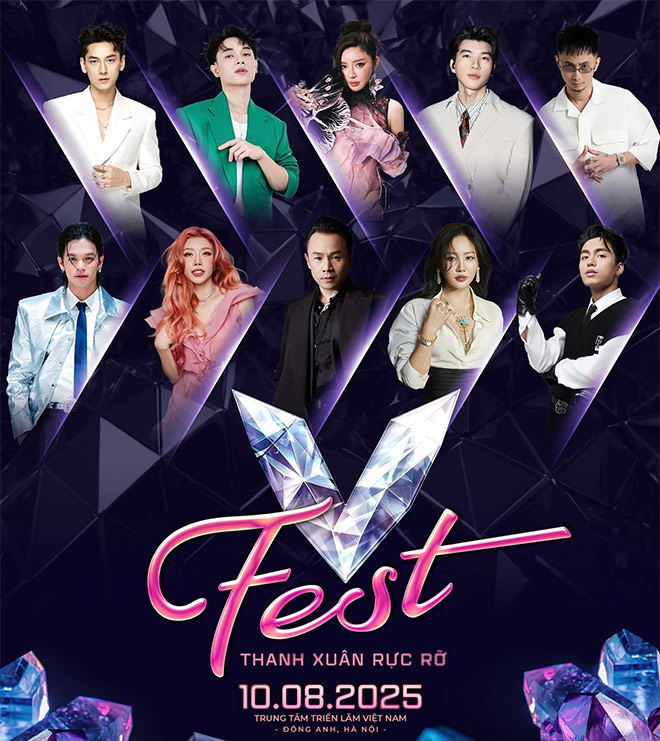 Các nghệ sĩ tham gia “V Fest – Thanh xuân rực rỡ” vào tối 10.8. Ảnh: Ban tổ chức cung cấp