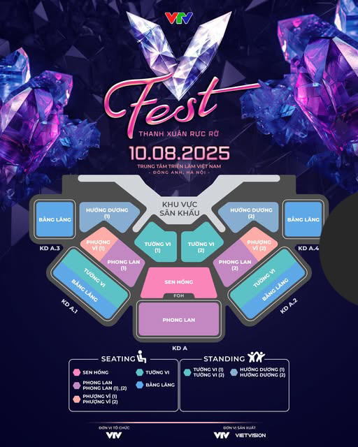 Sơ đồ chỗ ngồi tại “V Fest – Thanh xuân rực rỡ”. Ảnh: Ban tổ chức cung cấp