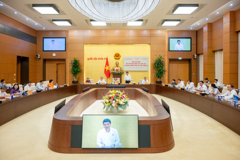 Phiên giải trình “việc thực hiện chính sách, pháp luật về phòng, chống thuốc giả, thực phẩm giả”. Ảnh: Q.N