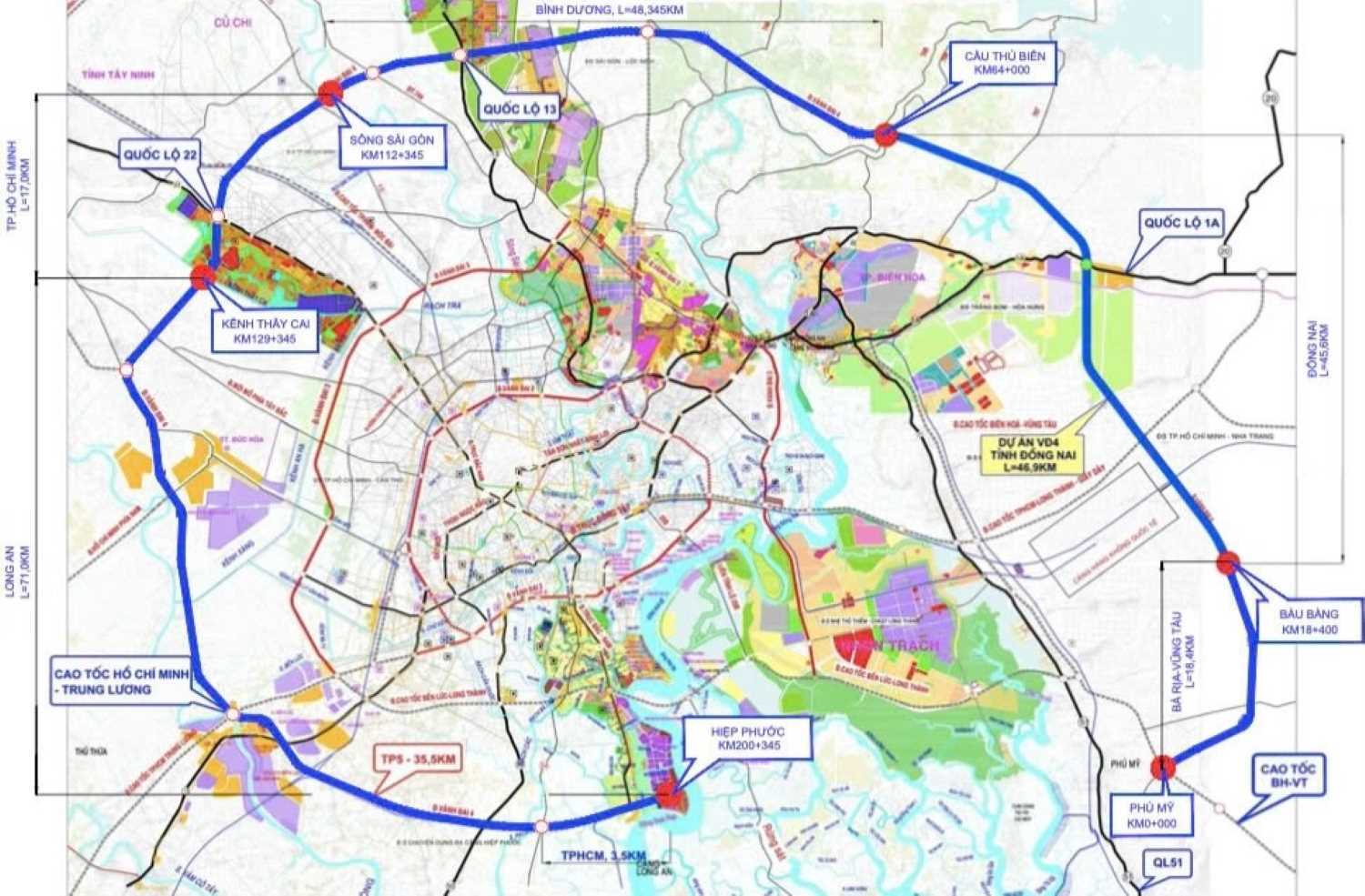 Hướng tuyến Vành đai 4 TPHCM.  Ảnh: Sở Xây dựng TPHCM