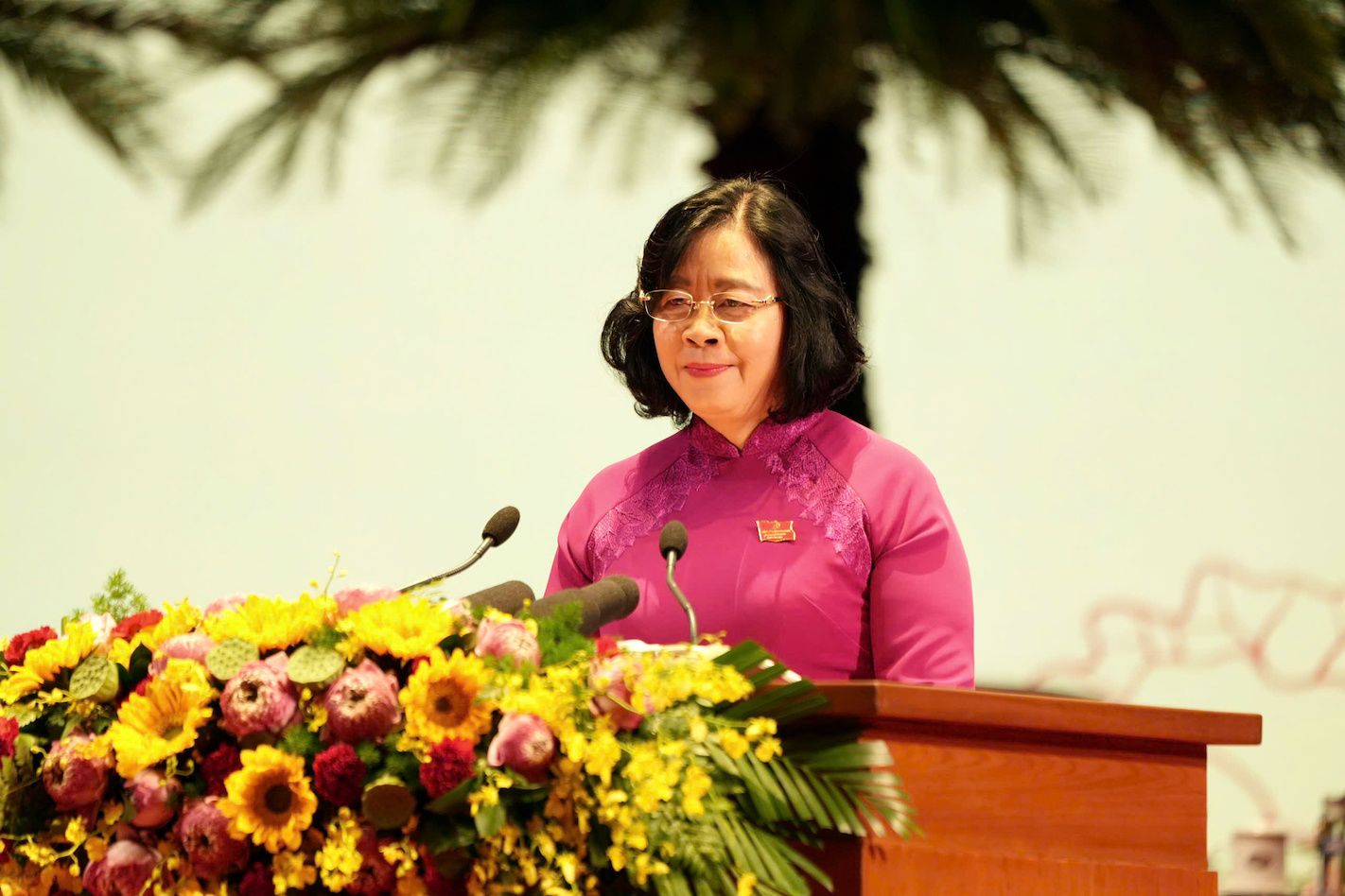 Bí thư Thành ủy Hà Nội Bùi Thị Minh Hoài phát biểu khai mạc Đại hội. Ảnh: Viết Thành