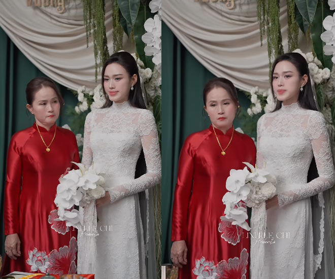 Mẹ của cô dâu rưng rưng khi con gái về nhà chồng. Ảnh: Lê Chí Linh