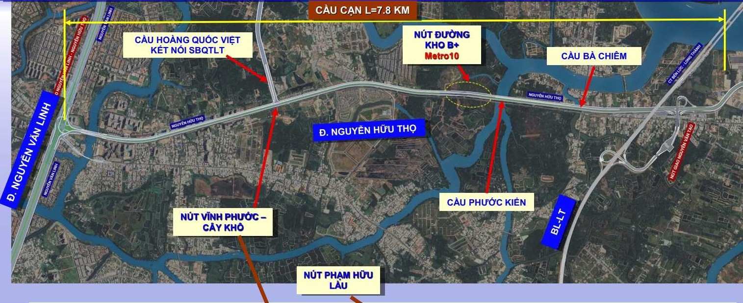 Hướng tuyến đường trên cao Nguyễn Hữu Thọ. Ảnh: Sở Xây dựng TPHCM
