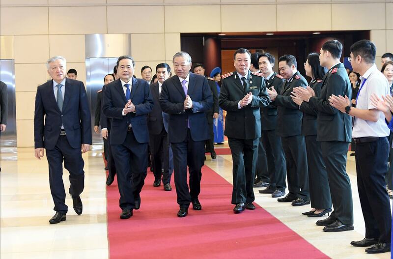 Tổng Bí thư Tô Lâm cùng lãnh đạo Đảng, Nhà nước đến dự lễ kỷ niệm. Ảnh: Lâm Hiển