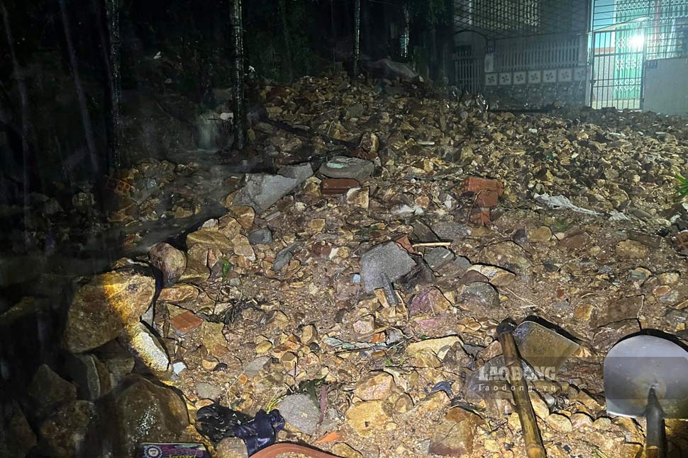 Đất đá trên núi Xuân Vân (phường Quy Nhơn Nam) sạt xuống khu dân cư. Ảnh: Hoài Phương