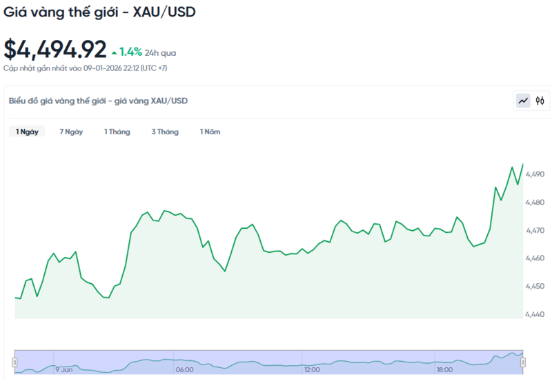 Diễn biến giá vàng thế giới trong 24h qua.