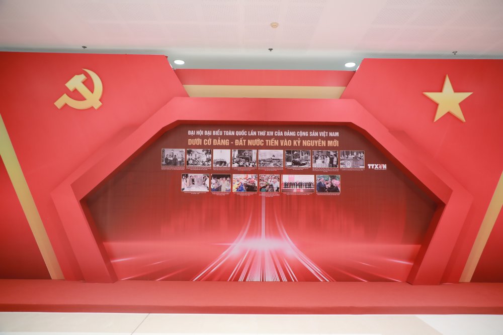 Không gian trưng bày tại Trung tâm Hội nghị quốc gia - nơi diễn ra Đại hội XIV. Ảnh: Trần Vương