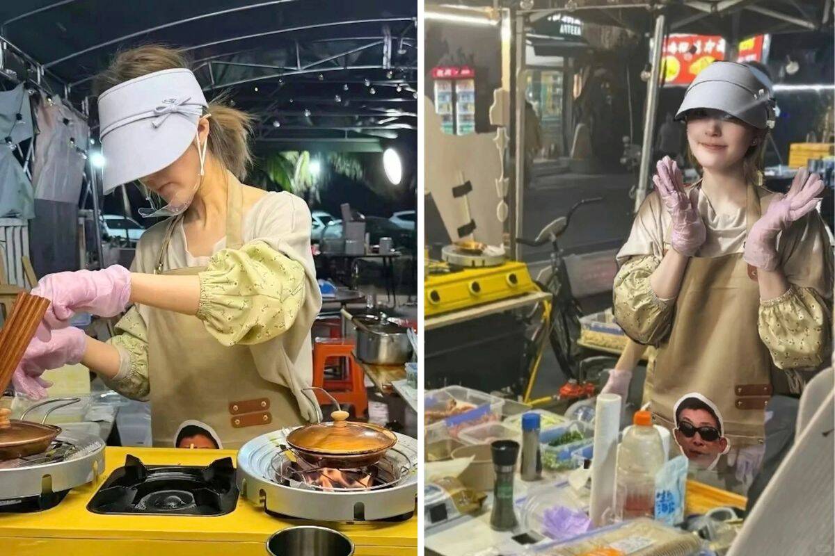 Triệu Lộ Tư mở quầy bán hàng rong. Ảnh: Cắt từ video