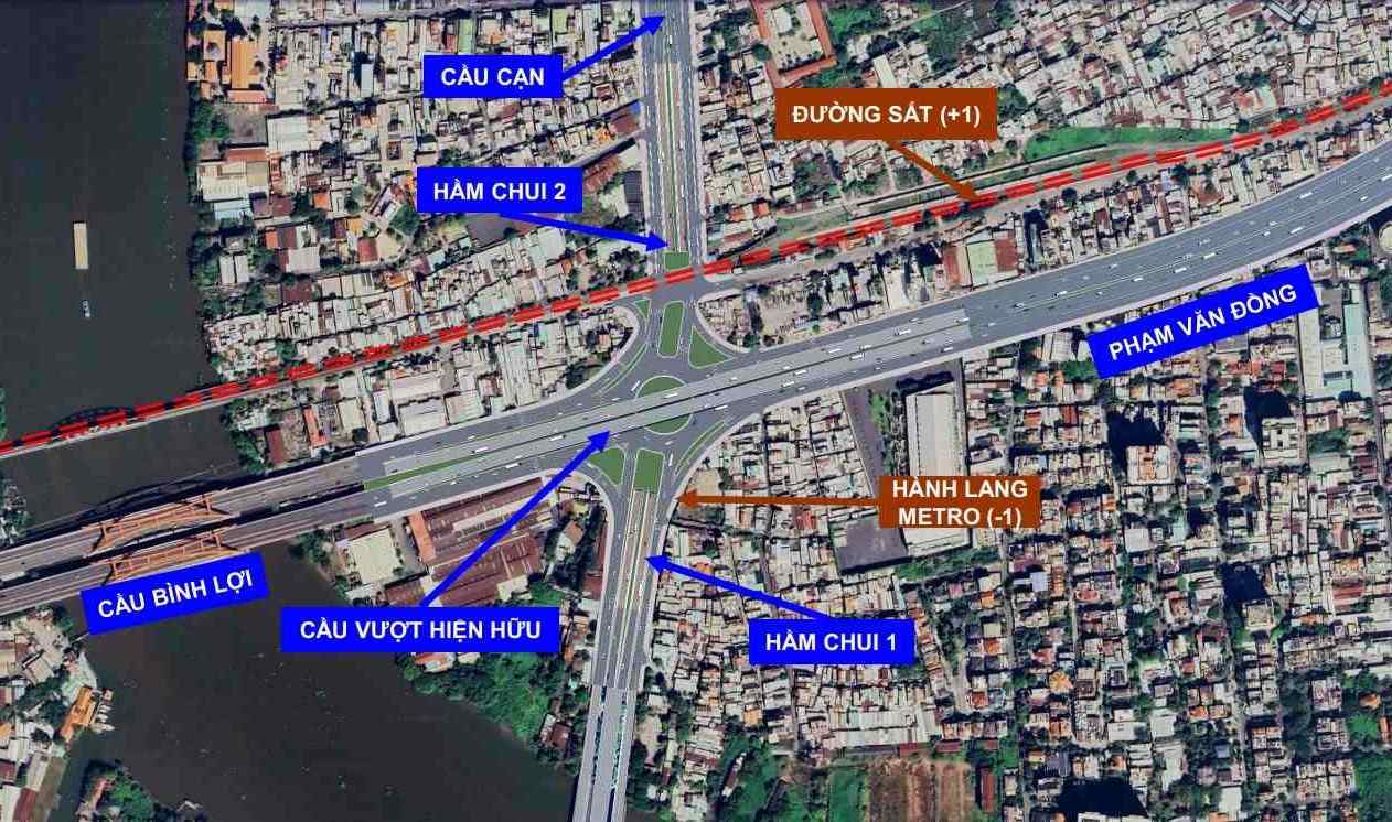 Phối cảnh hầm chui nút giao Bình Lợi. Ảnh: Sở Xây dựng TPHCM