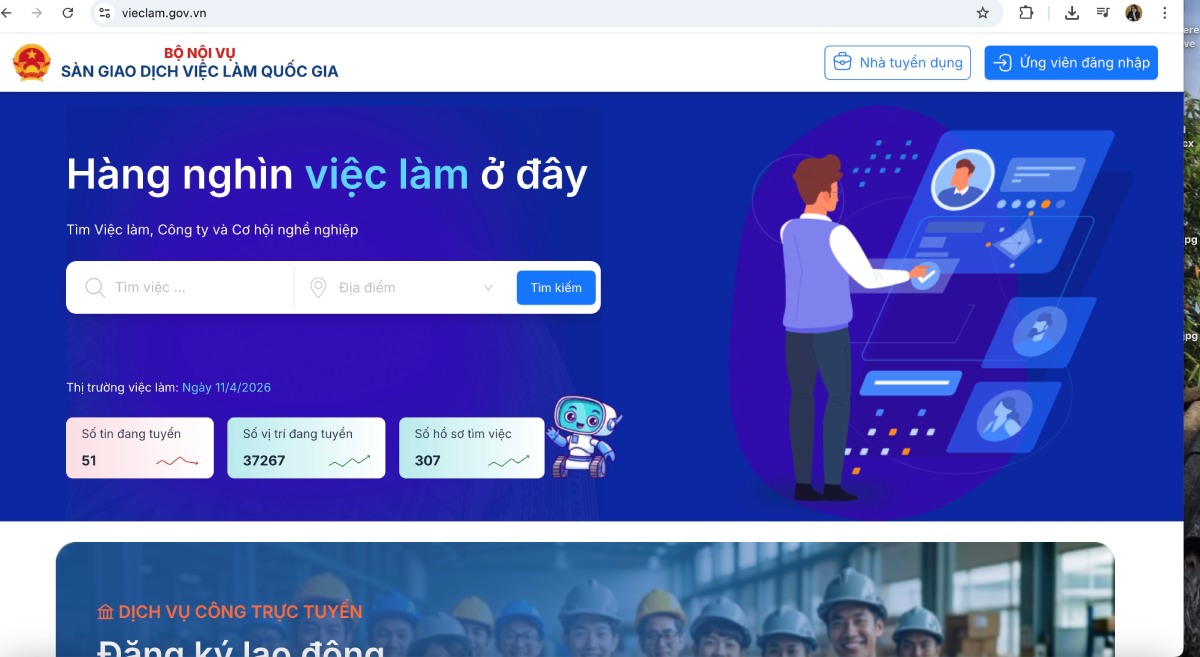 Giao diện sàn giao dịch việc làm quốc gia (Ảnh: Chụp màn hình).