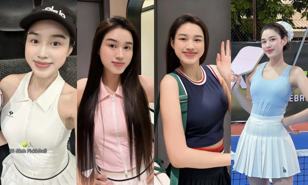 Hoa hậu Đỗ Thị Hà lăng xê phong cách năng động khi chơi thể thao. Ảnh: Cắt từ video.