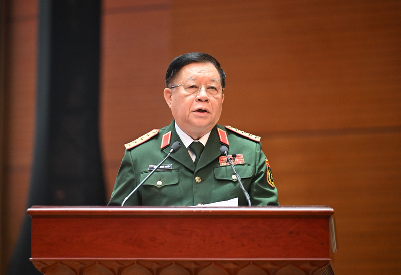 Đại tướng Nguyễn Trọng Nghĩa, Ủy viên Bộ Chính trị, Bí thư Trung ương Đảng, Ủy viên Thường vụ Quân ủy Trung ương, Chủ nhiệm Tổng cục Chính trị Quân đội nhân dân Việt Nam phát biểu chỉ đạo tại Lễ kỷ niệm. Ảnh: Nguyên Khánh