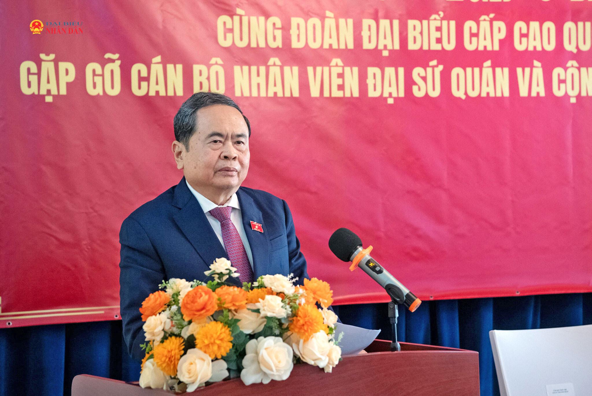 Chủ tịch Quốc hội Trần Thanh Mẫn phát biểu tại cuộc gặp mặt.