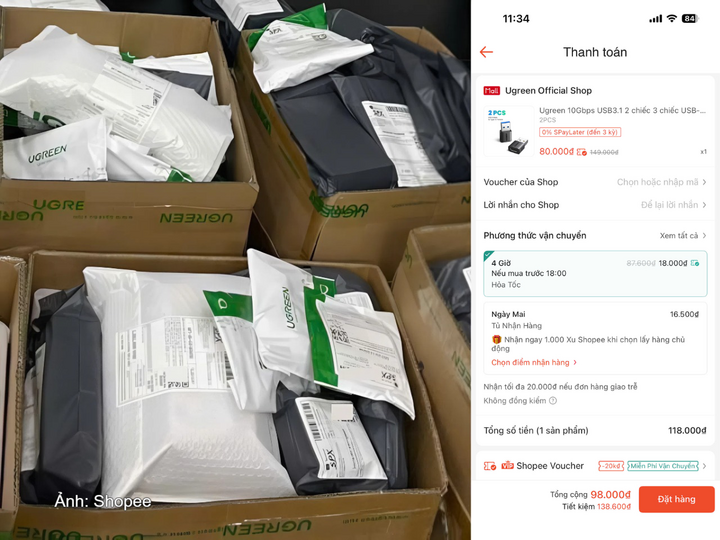 UGREEN đa dạng các phương thức vận chuyển trên Shopee để đáp ứng nhu cầu khác nhau của người dùng.