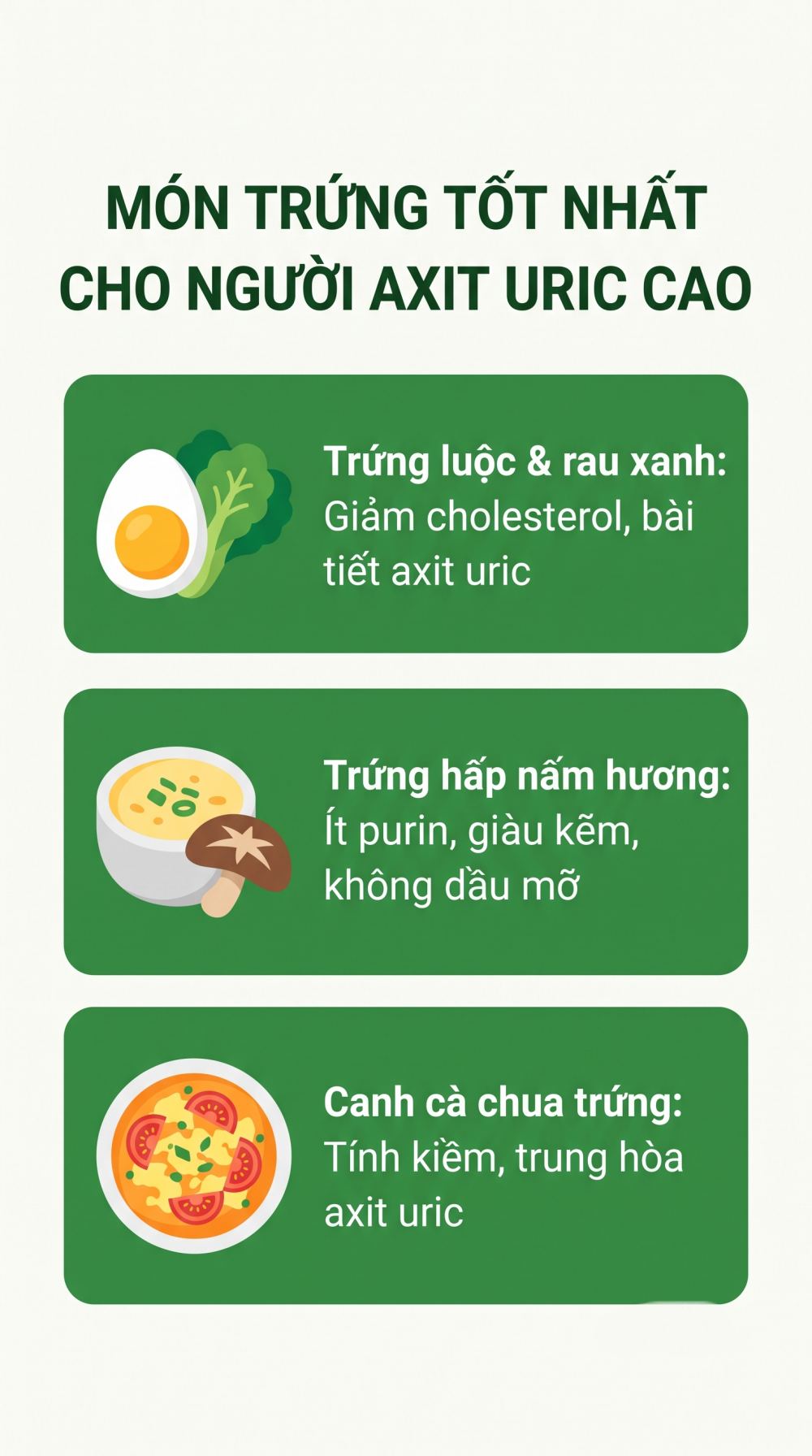 Infographic: Người bị axit uric cao ăn vẫn có thể ăn trứng và 3 nguyên tắc chế biến món trứng an toàn để không làm khởi phát cơn đau gout. Đồ hoạ: AI