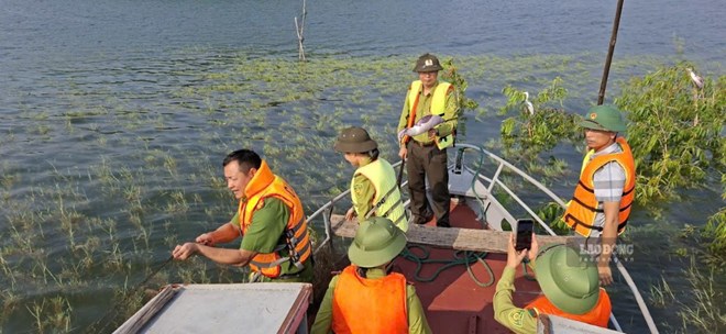 Công an thu giữ 700m lưới giăng bắt chim hoang dã trên hồ Thác Bà